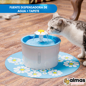 Fuente dispensadora de agua con filtro de carbón y tapete para gatos y perros